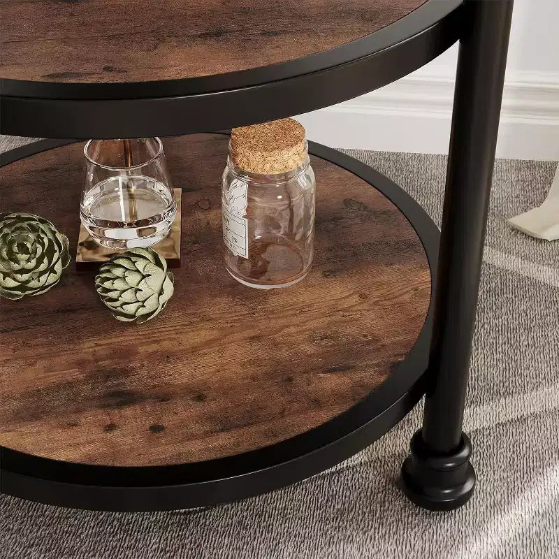 3-Tier Round End Table with Metal Frame – Bedside Table for Living Room & Bedroom
