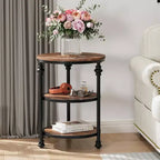 3-Tier Round End Table with Metal Frame – Bedside Table for Living Room & Bedroom