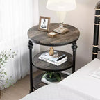 3-Tier Round End Table with Metal Frame – Bedside Table for Living Room & Bedroom