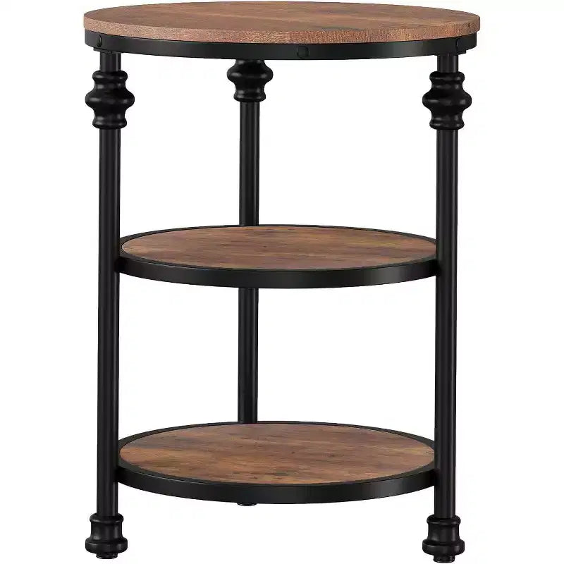3-Tier Round End Table with Metal Frame – Bedside Table for Living Room & Bedroom
