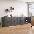 Wood Grain Buffet Cabinet with Rattan Doors and Adjustable Shelves
