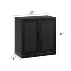Wood Grain Buffet Cabinet with Rattan Doors and Adjustable Shelves