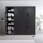 Wood Grain Buffet Cabinet with Rattan Doors and Adjustable Shelves