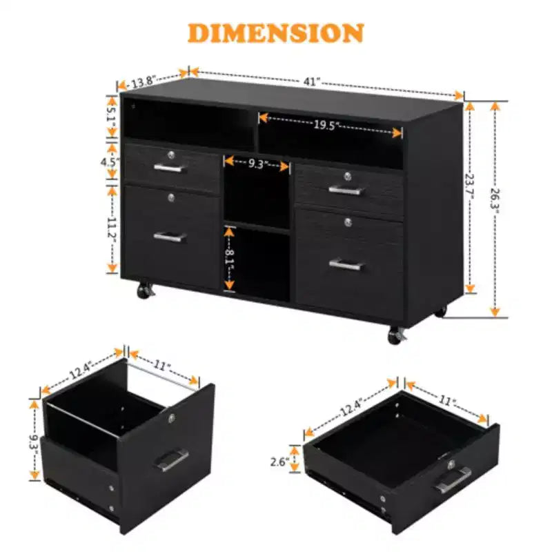 4-Drawer Black MDF File Cabinet 40.94in. W