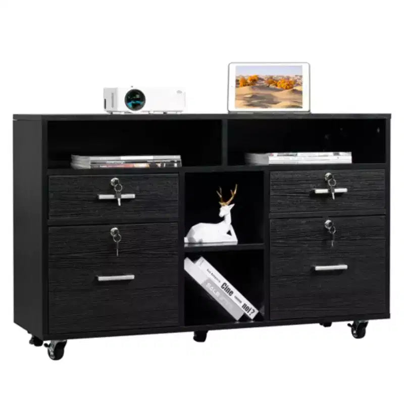 4-Drawer Black MDF File Cabinet 40.94in. W
