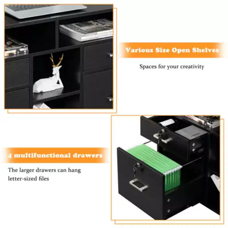 4-Drawer Black MDF File Cabinet 40.94in. W