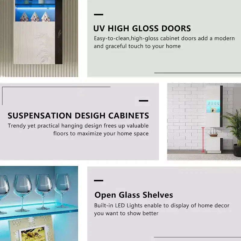 Wall-Mounted Storage Cabinets with LED Lights, Set of 2
