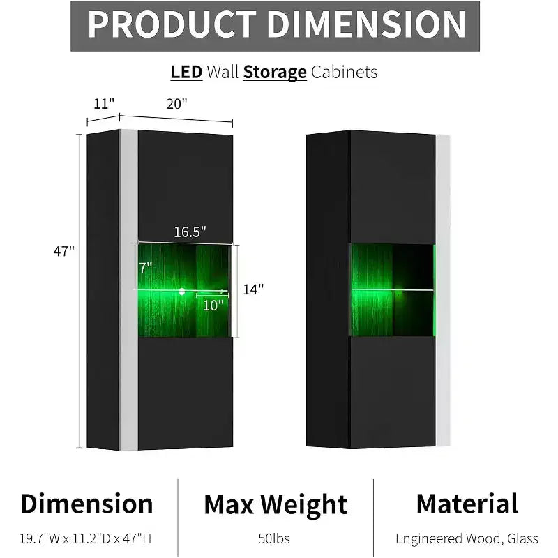 Wall-Mounted Storage Cabinets with LED Lights, Set of 2