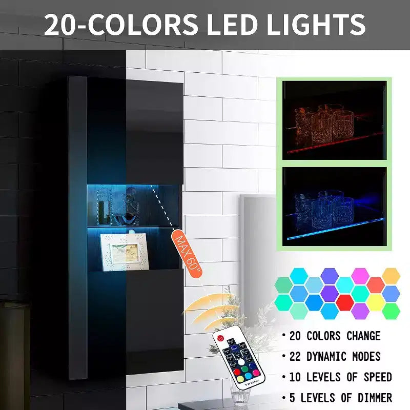 Wall-Mounted Storage Cabinets with LED Lights, Set of 2