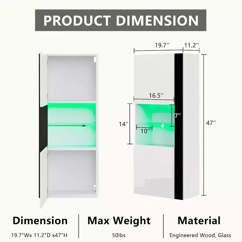 Wall-Mounted Storage Cabinets with LED Lights, Set of 2