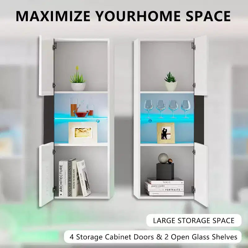 Wall-Mounted Storage Cabinets with LED Lights, Set of 2