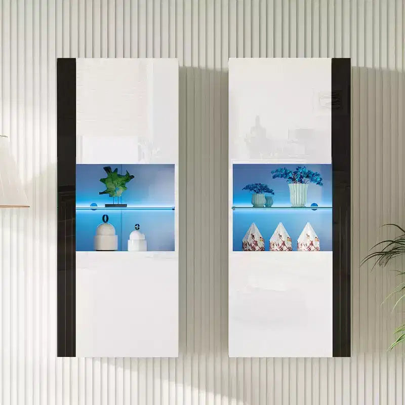 Wall-Mounted Storage Cabinets with LED Lights, Set of 2