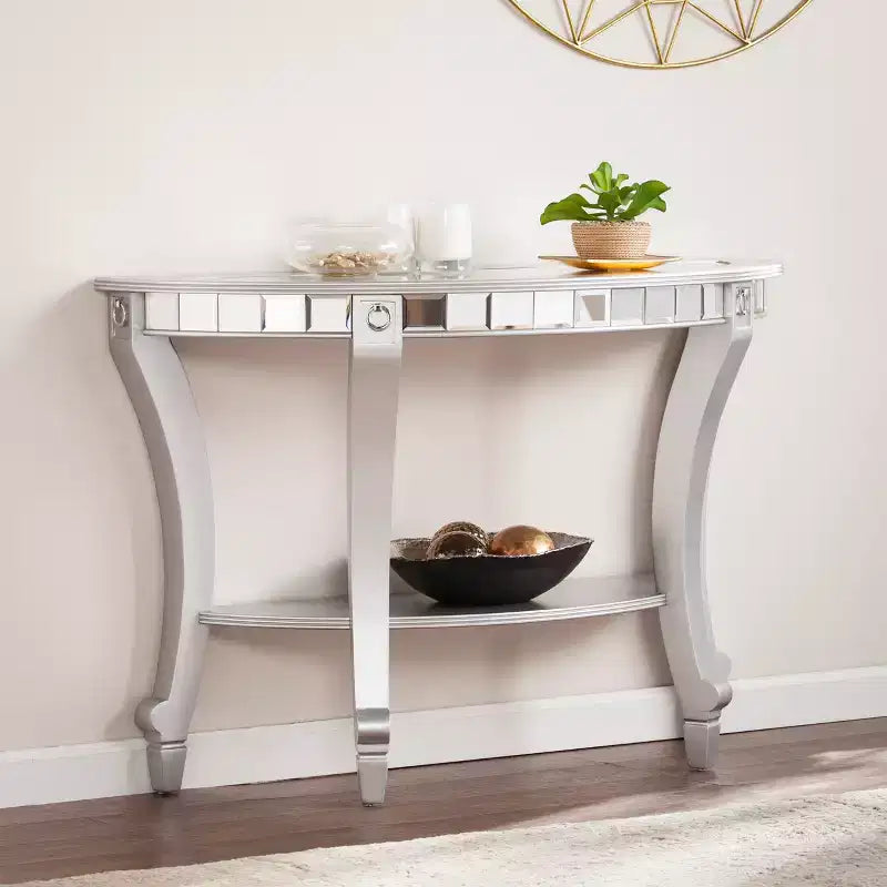 Mirrored Demilune Console Table - Silver