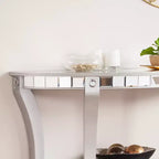 Mirrored Demilune Console Table - Silver