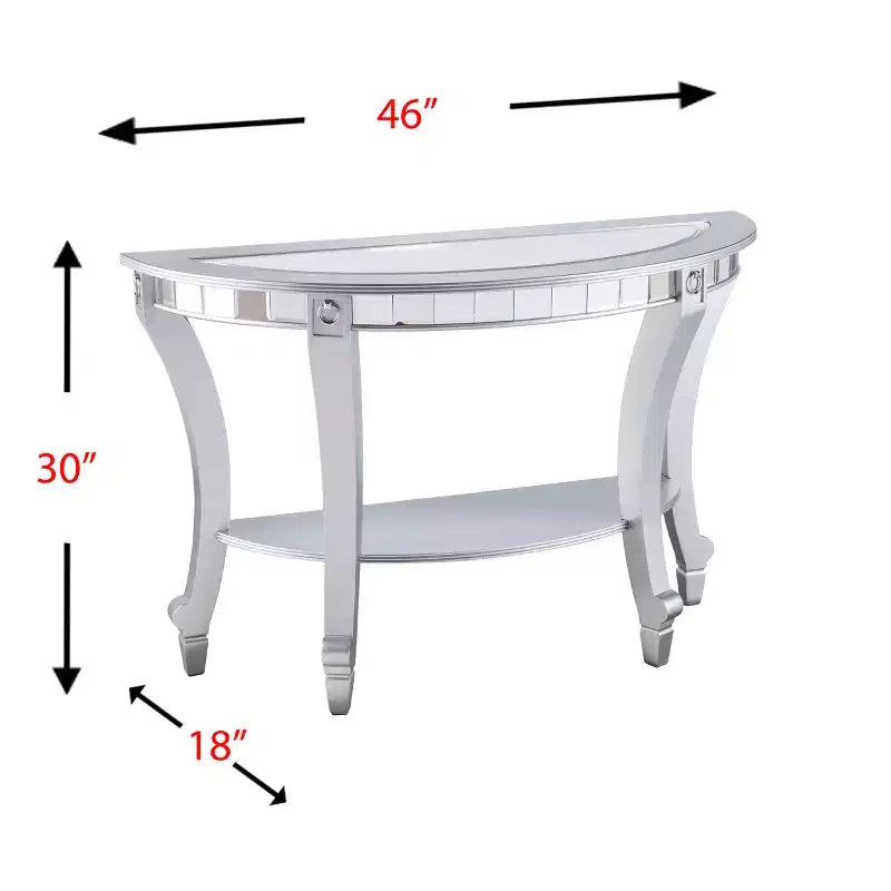 Mirrored Demilune Console Table - Silver