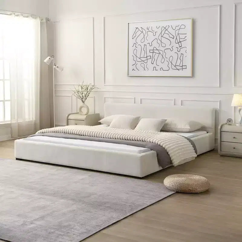Modern Upholstered Platform Bed with Wide-Edge Headboard
