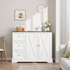 42-Inch Buffet Cabinet with 3 Drawers, Enclosed Cabinet and Open Shelf – White