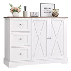 42-Inch Buffet Cabinet with 3 Drawers, Enclosed Cabinet and Open Shelf – White