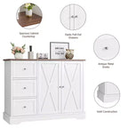 42-Inch Buffet Cabinet with 3 Drawers, Enclosed Cabinet and Open Shelf – White