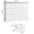 42-Inch Buffet Cabinet with 3 Drawers, Enclosed Cabinet and Open Shelf – White