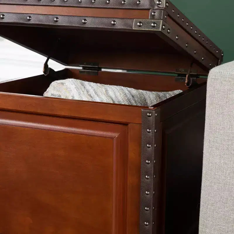 Lift-Top Trunk End Table with Storage - Brown