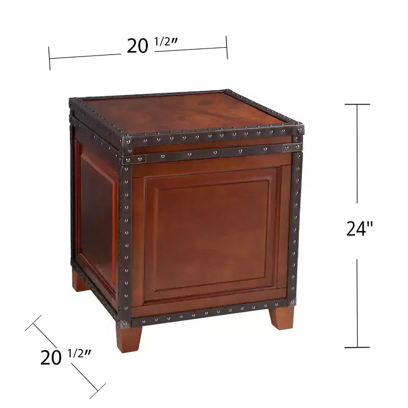 Lift-Top Trunk End Table with Storage - Brown