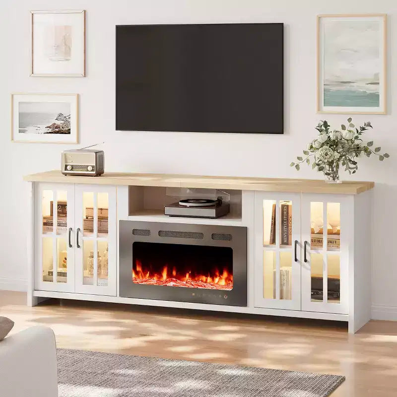 78" Fireplace TV Stand with LED Lights & Adjustable Shelves