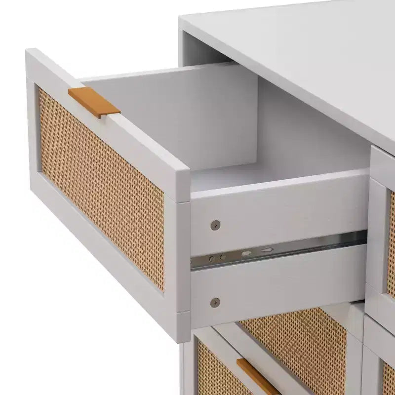 43" Wide 6-Drawer Rattan Storage Cabinet, White