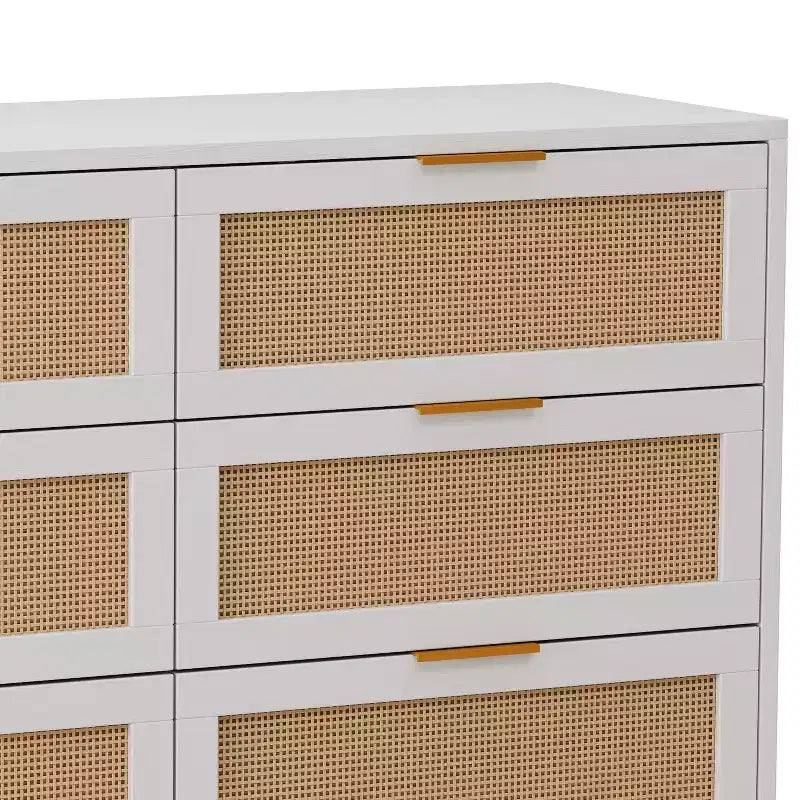 43" Wide 6-Drawer Rattan Storage Cabinet, White