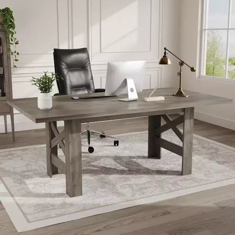 71-Inch Rectangular Farmhouse Dining Table with Trestle Base