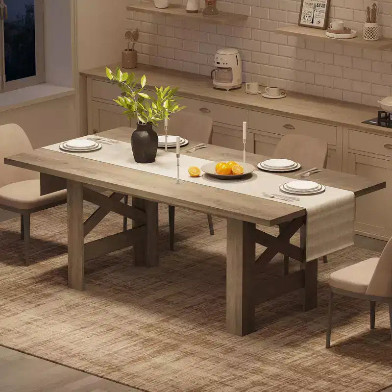 71-Inch Rectangular Farmhouse Dining Table with Trestle Base