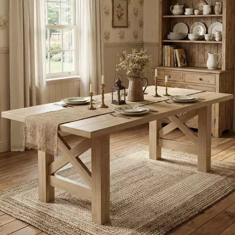 71-Inch Rectangular Farmhouse Dining Table with Trestle Base