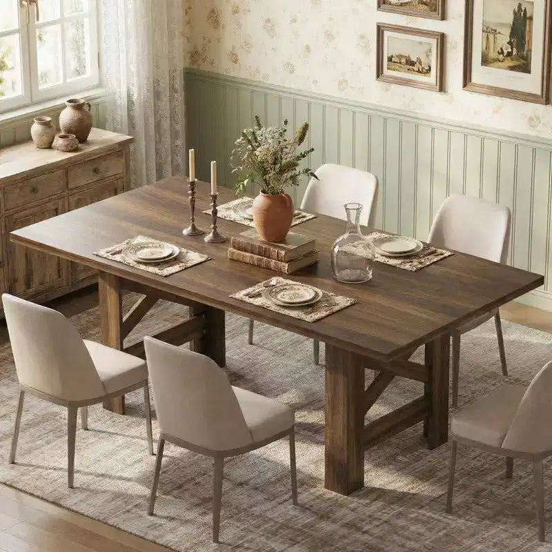 71-Inch Rectangular Farmhouse Dining Table with Trestle Base