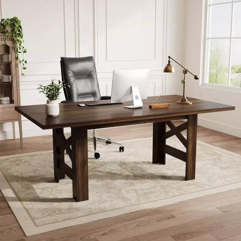 71-Inch Rectangular Farmhouse Dining Table with Trestle Base