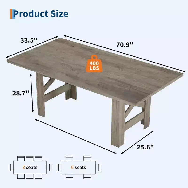 71-Inch Rectangular Farmhouse Dining Table with Trestle Base
