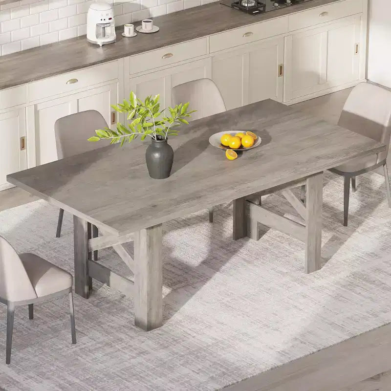 71-Inch Rectangular Farmhouse Dining Table with Trestle Base