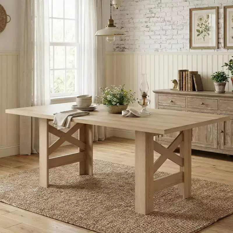 71-Inch Rectangular Farmhouse Dining Table with Trestle Base