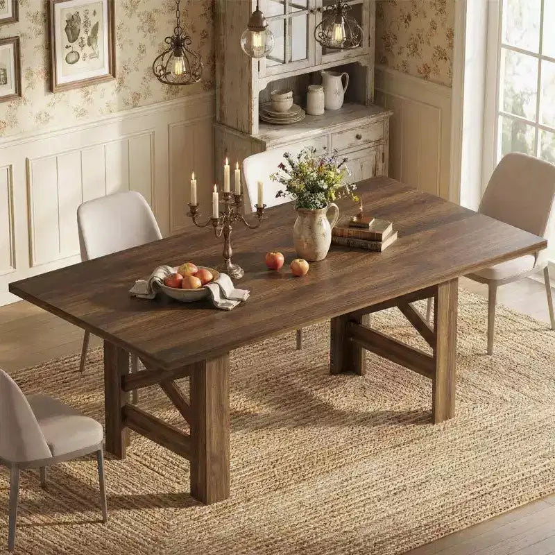 71-Inch Rectangular Farmhouse Dining Table with Trestle Base