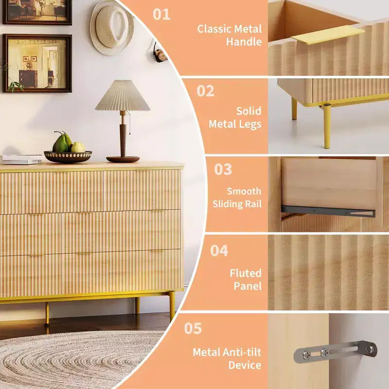 7-Drawer Dresser with Fluted Panel Design, 54 Inch Wide Chest of Drawers