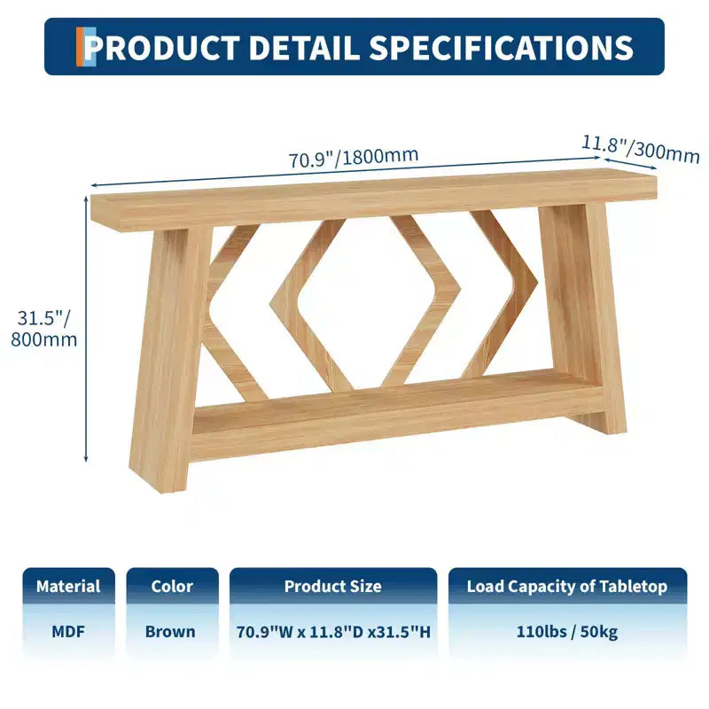 70.9" Entryway Console Table with 2-Tier Storage, Narrow Sofa Table for Hallway and Living Room