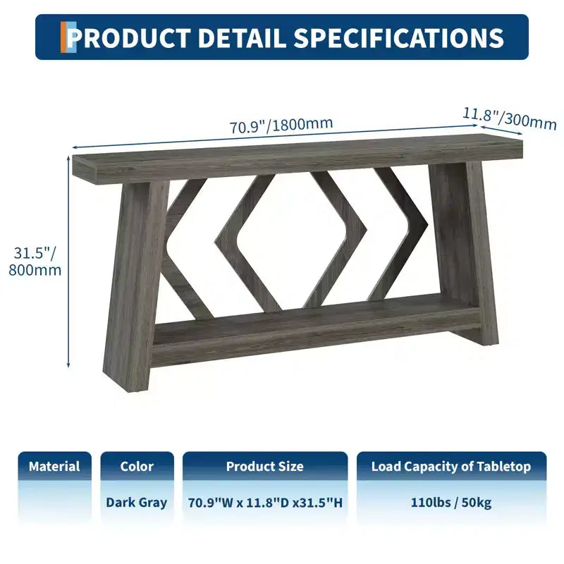 70.9" Entryway Console Table with 2-Tier Storage, Narrow Sofa Table for Hallway and Living Room