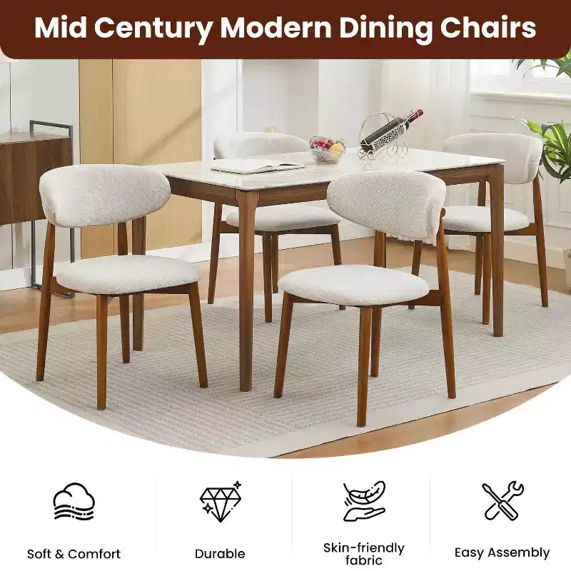 Set of 2 Dining Chairs with High Back and Wood Frame