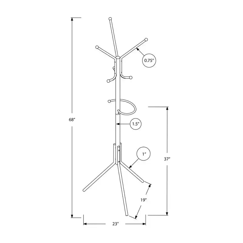 68" Freestanding Metal Coat Rack with Hanging Bar, 6 Hooks and Umbrella Holder