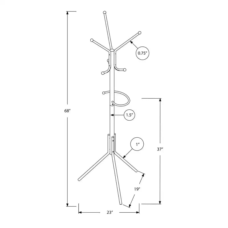 68" Freestanding Metal Coat Rack with Hanging Bar, 6 Hooks and Umbrella Holder