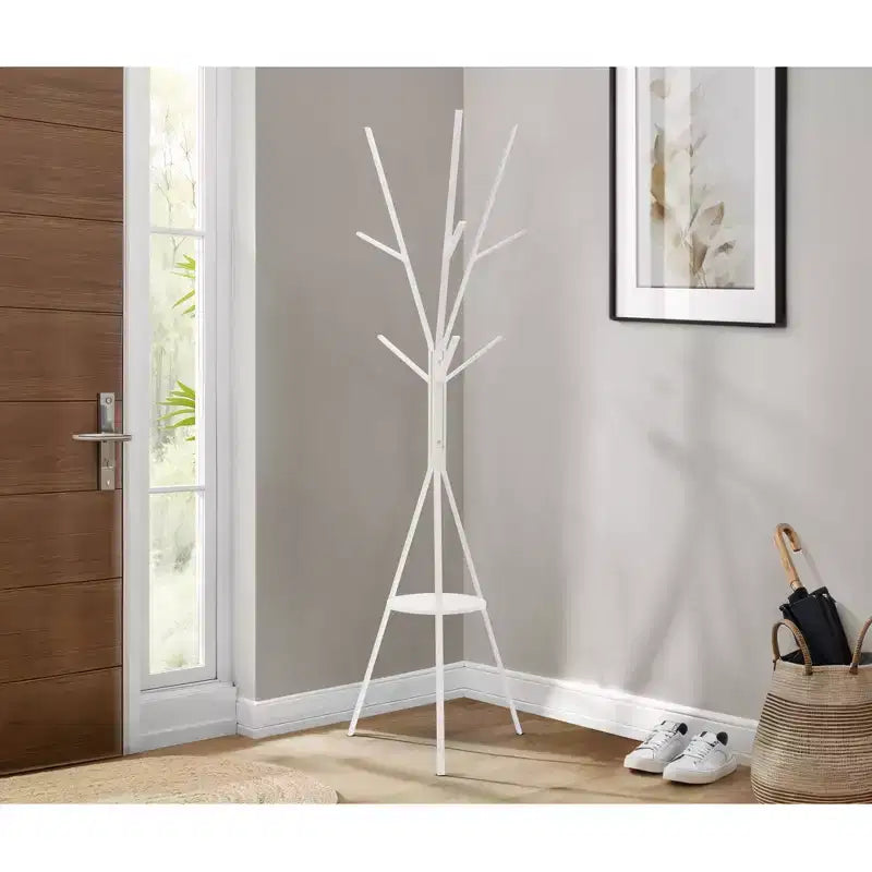 72-Inch Metal Coat Rack with 6 Hooks and MDF Shelf