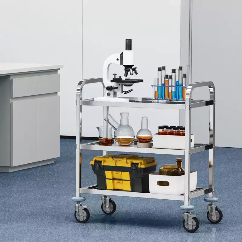 3-Tier Stainless Steel Rolling Utility Cart with Lockable Wheels