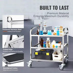 3-Tier Stainless Steel Rolling Utility Cart with Lockable Wheels
