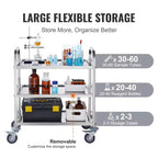 3-Tier Stainless Steel Rolling Utility Cart with Lockable Wheels