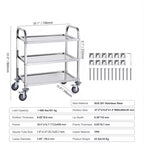 3-Tier Stainless Steel Rolling Utility Cart with Lockable Wheels