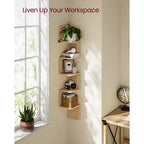 5-Tier Wall-Mounted Corner Shelf with PVC Rattan Sides, Zigzag Design, Space-Saving Floating Shelf
